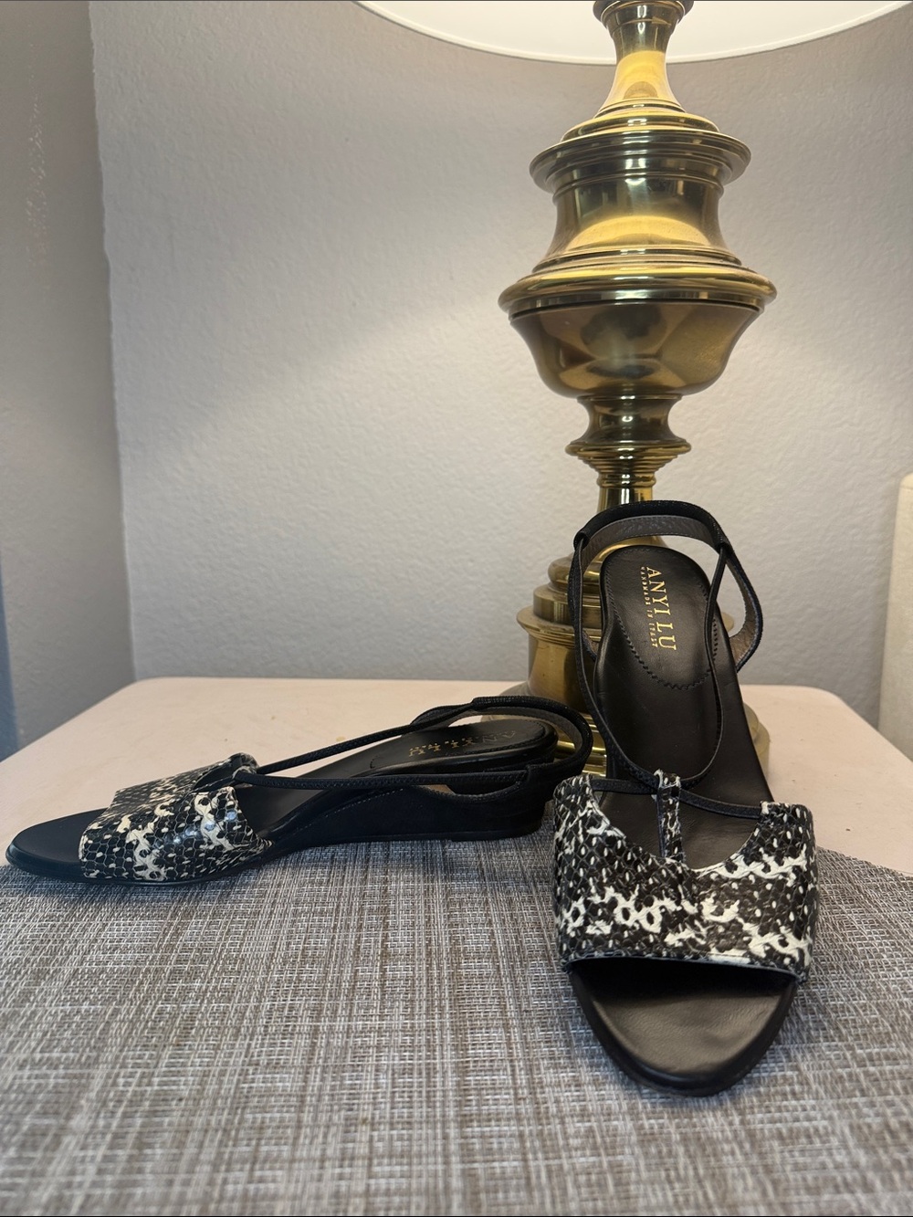 Anyi Lu Snakeskin Open-Toe Slingback Heels